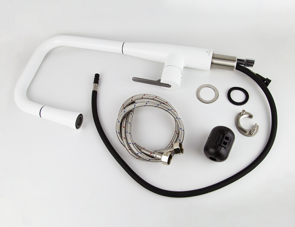 Смеситель для кухни с выдвижной лейкой Kaiser Claro 22144-24 белый матовый/оружейная сталь фото