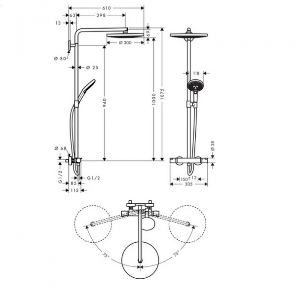 Душевая система (стойка) Hansgrohe Raindance Select Showerpipe 300 2jet 27133400 фото