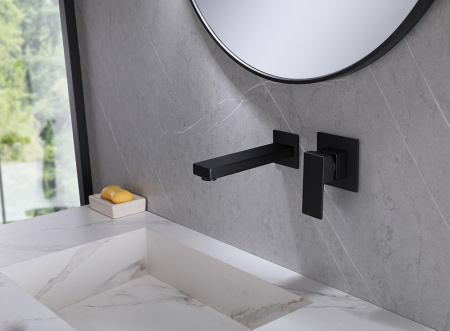 Настенный смеситель для раковины Abber Daheim AF8212B черный матовый фото