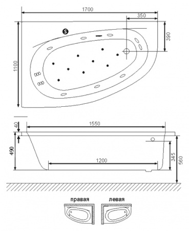 Акриловая ванна Excellent Kameleon 170x110 WAEX.KML17WH, левая фото