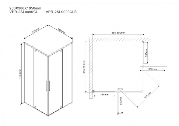 Душевой уголок Vincea Slim VPR-2SL9090CLB 90x90 фото