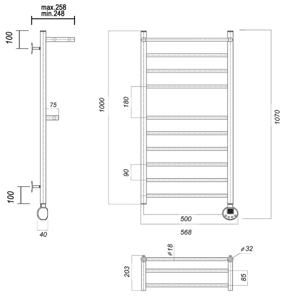 Полотенцесушитель электрический Domoterm Медея с 2 полками  Медея сп2 П10 500x1000 ER фото