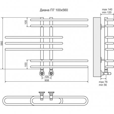 Водяной полотенцесушитель Terminus Диана П7 4620768886454 100х560 фото