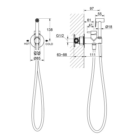 Гигиенический душ со смесителем Timo Saona 2337/03SM Черный фото
