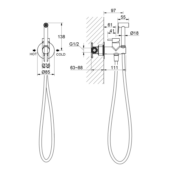 Гигиенический душ со смесителем Timo Saona 2337/03SM Черный фото