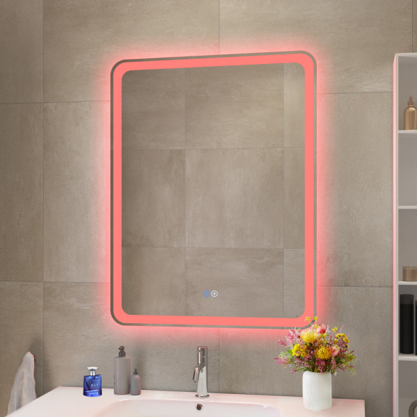 Зеркало с контурной разноцветной подсветкой RGB и сенсорным выключателем Cezares Multicolore CZR-SPC-MC-600-800-RGB-TCH 60x80 фото