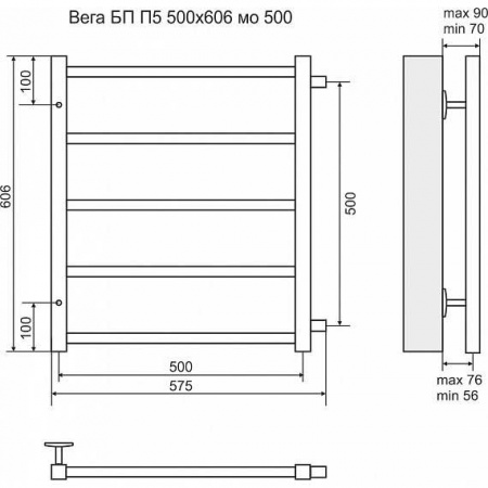 Водяной полотенцесушитель Terminus Вега П5 4620768886638 500х606 с боковым подключением фото