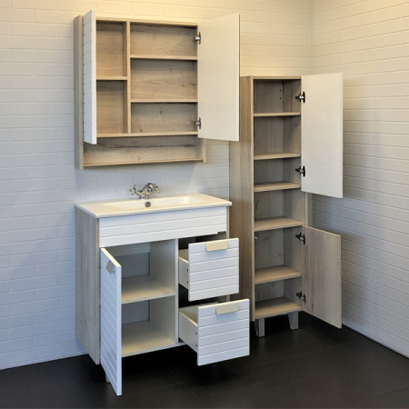 Зеркало-шкаф Comforty Клеон-75 белый/дуб дымчатый фото