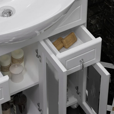 Мебель для ванной Opadiris Тибет 75 белая матовая/с художественным стеклом фото