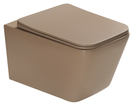 Подвесной унитаз безободковый SantiLine SL-5007KH с сиденьем, светло-коричневый матовый фото