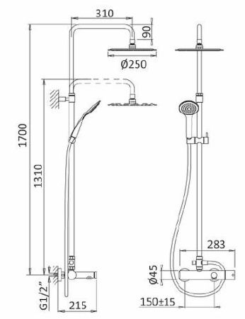 Душевая система (стойка) Cezares Czr CZR-B-CVD-SR Золото матовое фото