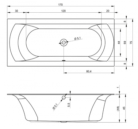 Акриловая ванна Riho Linares Velvet BT4410500000000 170x75 фото