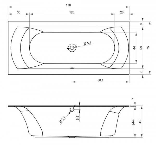 Акриловая ванна Riho Linares Velvet BT4410500000000 170x75 фото