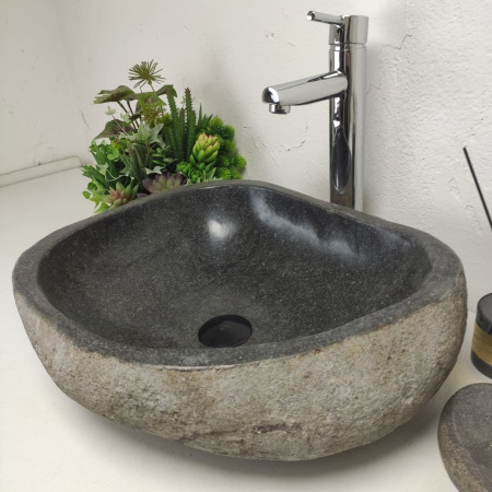 Накладная раковина из речного камня RS01388 (47*39*15) фото