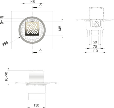 Душевой трап Berges Wasserhaus Zentrum Antik 094465 15 x15 см, бронза фото