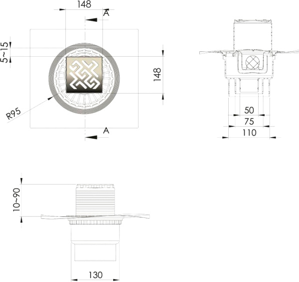 Душевой трап Berges Wasserhaus Zentrum Antik 094465 15 x15 см, бронза фото