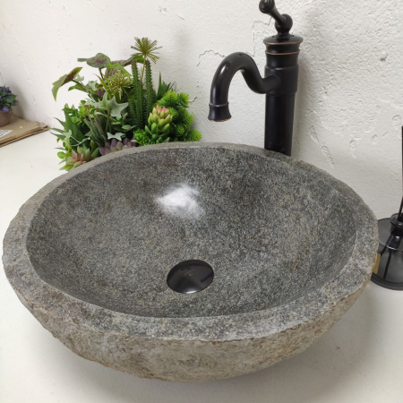 Накладная раковина из речного камня RS01455 (46*41*15) фото