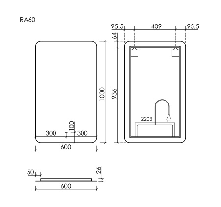 Зеркало с подсветкой Sancos Ray RA600 60x100 фото