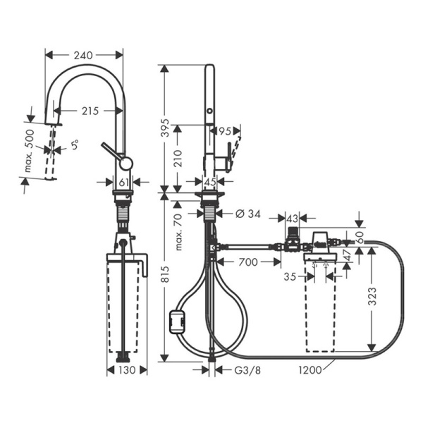 Смеситель для кухни с подключением к фильтру Hansgrohe Aqittura 76803670 черный матовый фото