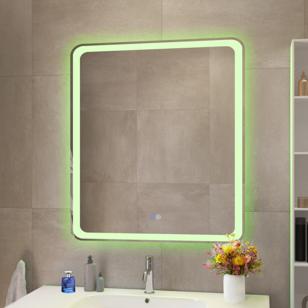 Зеркало с контурной разноцветной подсветкой RGB и сенсорным выключателем Cezares Multicolore CZR-SPC-MC-700-800-RGB-TCH 70x80 фото