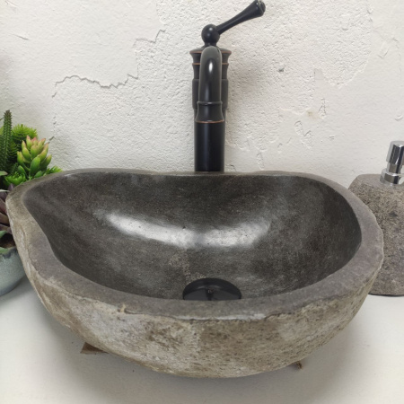 Накладная раковина из речного камня RS01489 (42*32*15) фото