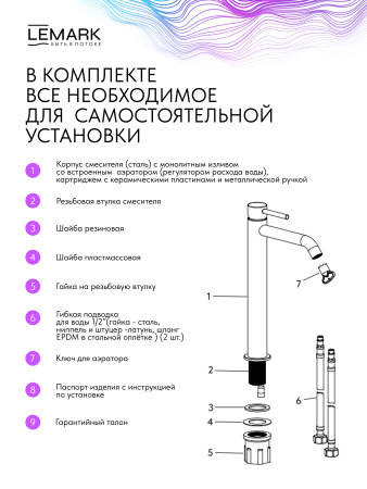 Высокий смеситель для раковины Lemark Kalina LMF-2115S-GM графит фото
