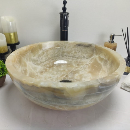 Накладная раковина из оникса Indo Bowl Yellow Medium BO-00030 фото