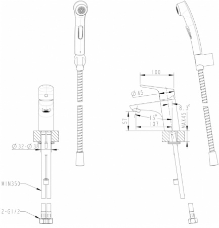 Смеситель для раковины с гигиеническим душем Bravat Drop F14898C-2 фото