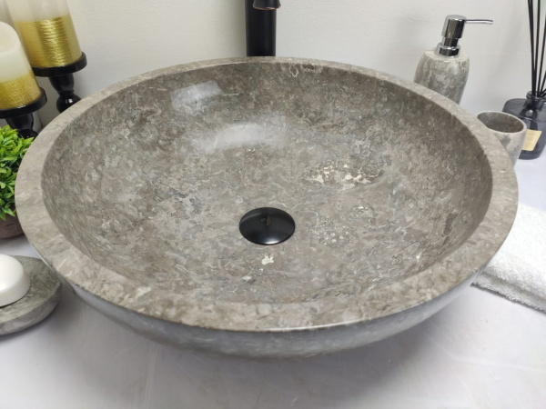 Раковина из мрамора Indo Bowl Grey теплый Tin Lip Medium BM-00254 фото