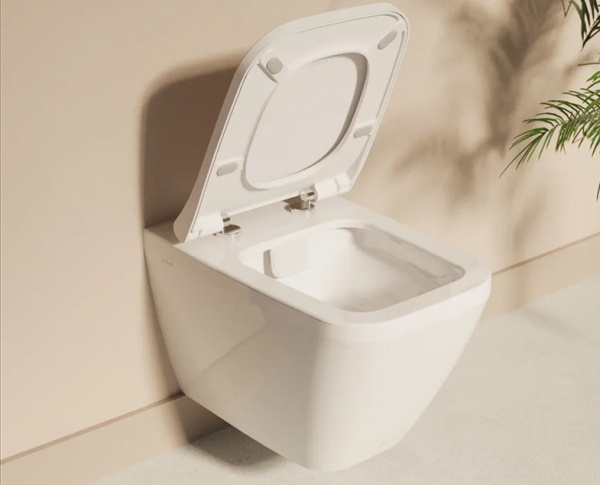 Унитаз комплект с инсталляцией VitrA Integra Square 9856B003-7206 с тонким сиденьем с микролифтом клавиша хром матовый фото