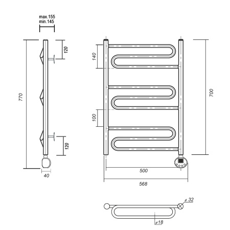 Полотенцесушитель электрический Domoterm Офелия Офелия П9 500x700 ER фото