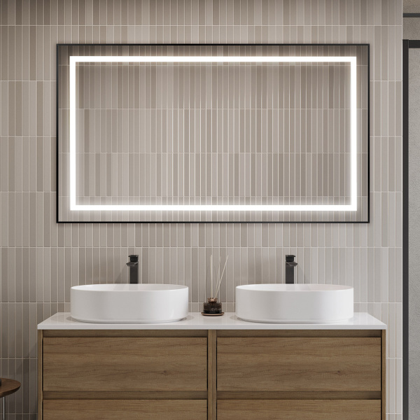 Зеркало с подсветкой и сенсорным выключателем BelBagno SPC-KRAFT-1400-800-SENS-NERO 140x80 черное фото