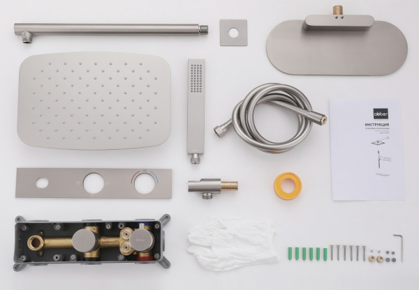 Душевая система скрытого монтажа с термостатом и изливом Abber Rund AF8750SP сатин фото
