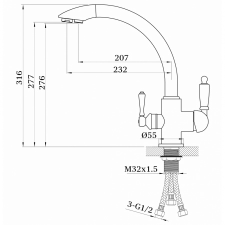 Смеситель для кухни с фильтром для воды Ganzer Rein GZ 16031C фото