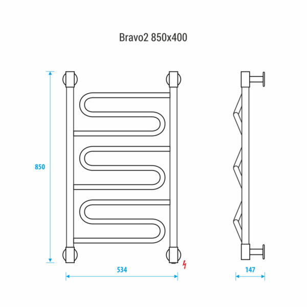Электрический полотенцесушитель Energy Bravo2 EETRBRAVO2855000000 85x50 фото
