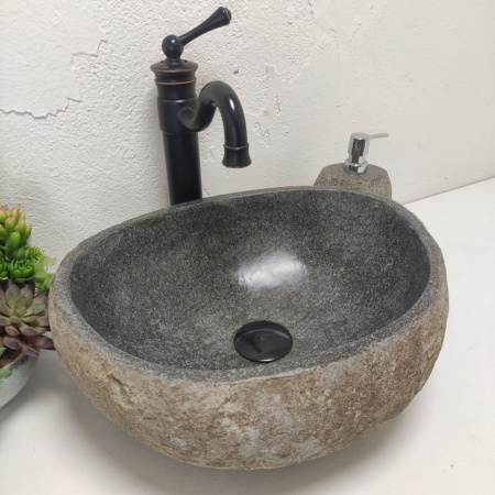 Накладная раковина из речного камня RS01486 (42*33*16) фото