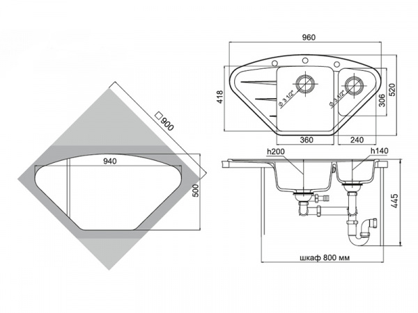 Мойка кухонная Ewigstein Wink W- 80KF иней фото