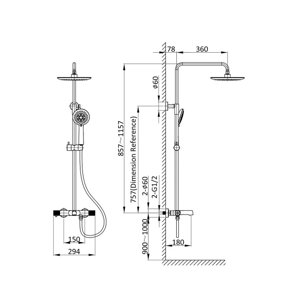 Душевая система (стойка) Vincea Desire VSFS-1D1TGM оружейная сталь фото