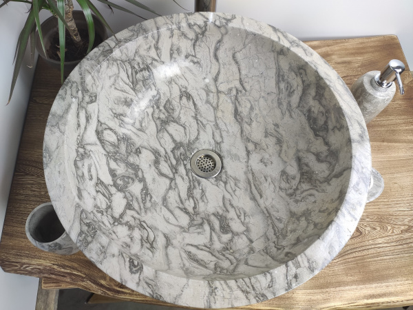 Раковина из мрамора Indo Bowl Grey Doreng Big BM-00022 фото