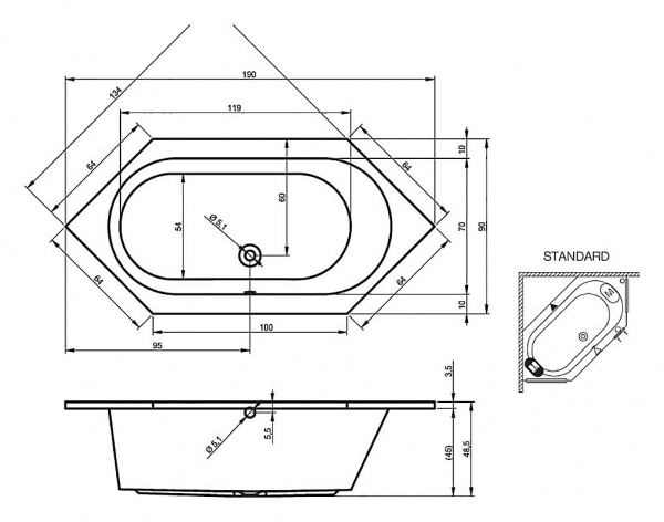 Акриловая ванна Riho Kansas BA9700500000000 190x90 фото