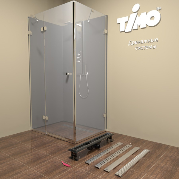 Душевой лоток Timo Eco 70 SP10700-PC10700 с порогами из нерж. стали и декоративной вставкой PC10-700 фото