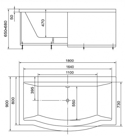 Акриловая ванна Aquatek Гелиос без гидромассажа 180x90 с фр. экраном фото