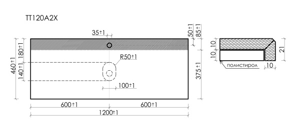 Столешница с отверстием под смеситель Sancos TT120A2X 120 см, kreman фото