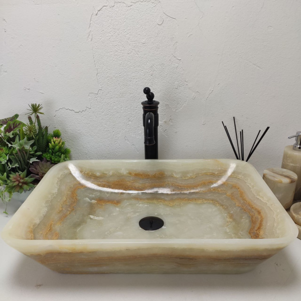 Накладная раковина из оникса Square Big Green SO-01555 (60*40*13) фото