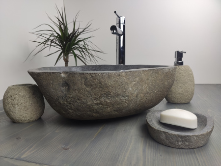 Накладная раковина из речного камня RS386 (46*43*15) фото