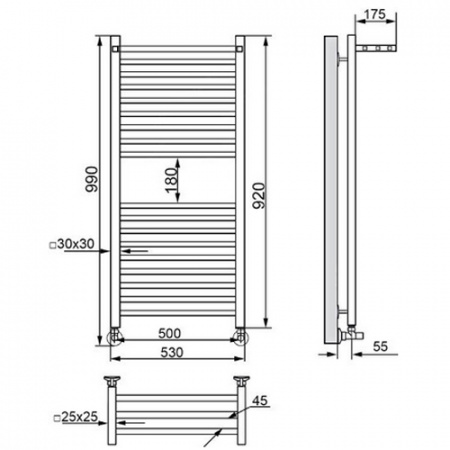 Водяной полотенцесушитель Ника Modern ЛМ 3 100/50 RAL9016 с вентилями фото