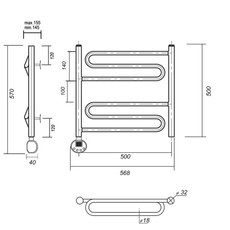 Полотенцесушитель электрический Domoterm Офелия Офелия П6 500x500 EL фото