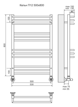 Водяной полотенцесушитель Кельн П12 500х800 Terminus 4630080268364 фото