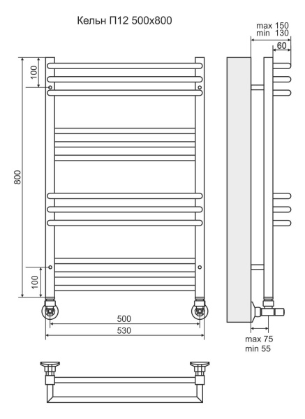 Водяной полотенцесушитель Кельн П12 500х800 Terminus 4630080268364 фото