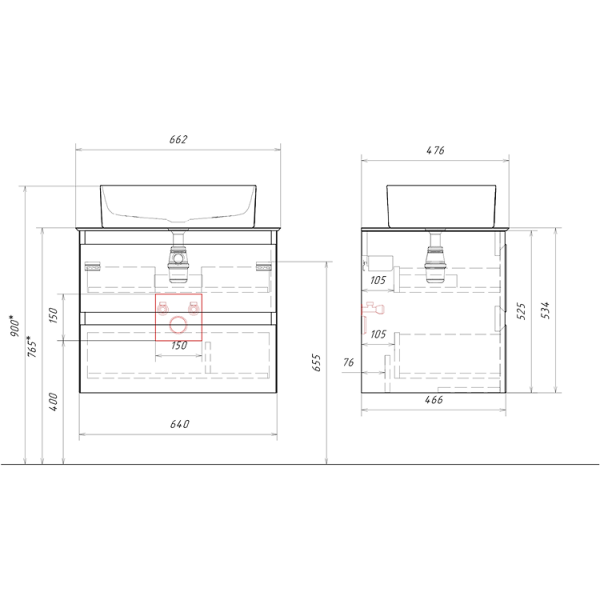 Тумба под накладную раковину Aqwella Geometria 65 GE01652ST серый туман фото